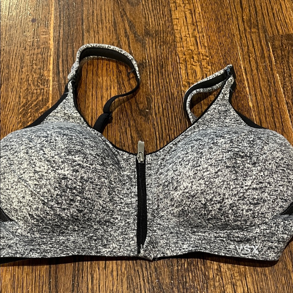 Victoria's Secret Gray Marled Front-Zip Sports Bra with Molded Cups